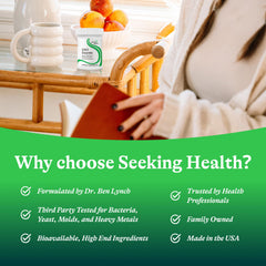 Seeking Health DAO Enzyme capsules arranged beside a plate signaling mealtime use.