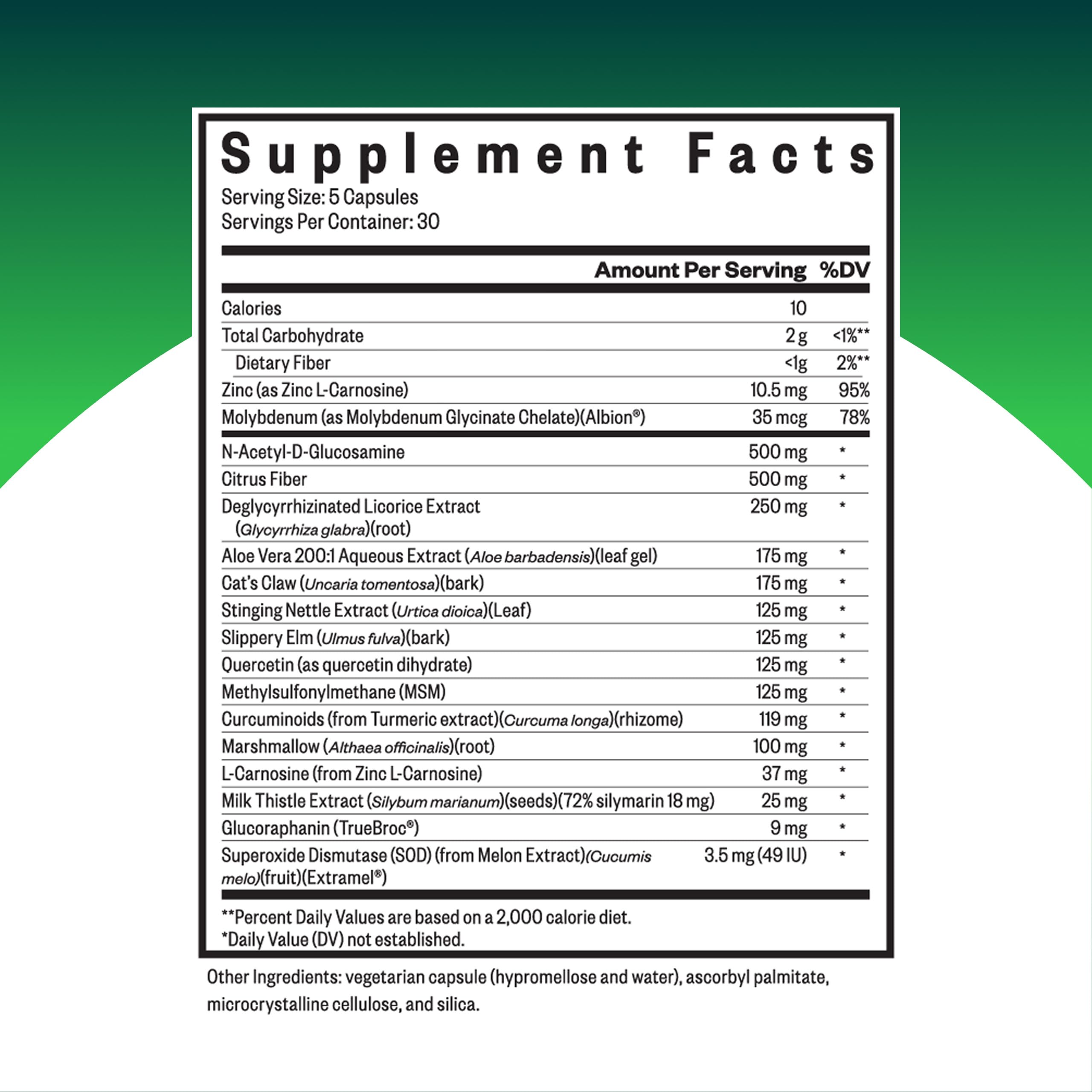 Seeking Health Gut Nutrients capsules close-up highlighting allergen-free formula.