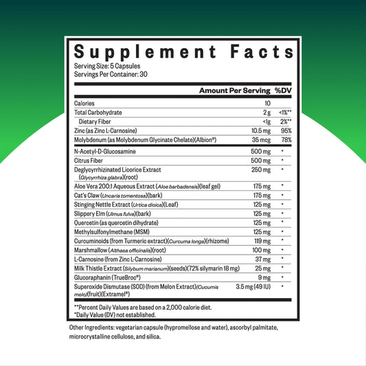 Seeking Health Gut Nutrients capsules close-up highlighting allergen-free formula.