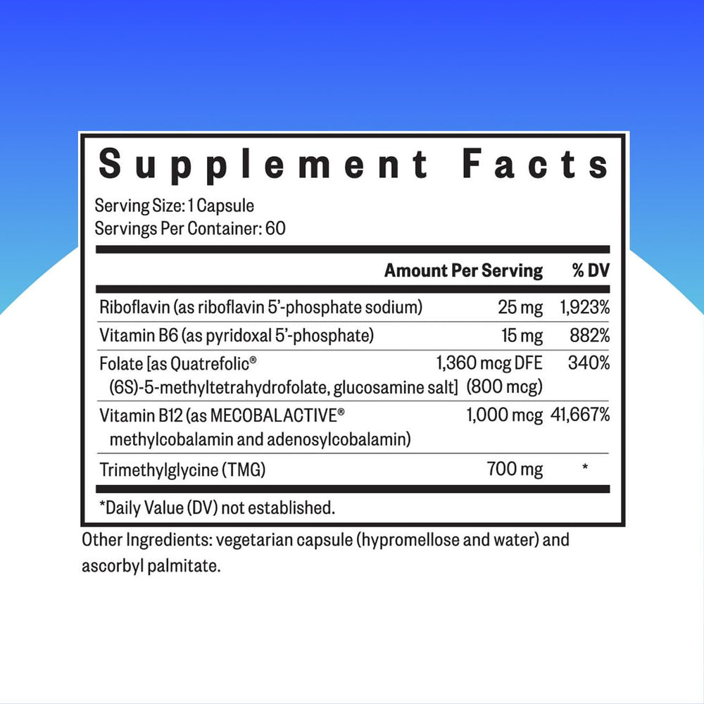 Seeking Health Homocysteine Nutrients capsules close up highlighting B vitamins for daily metabolic support
