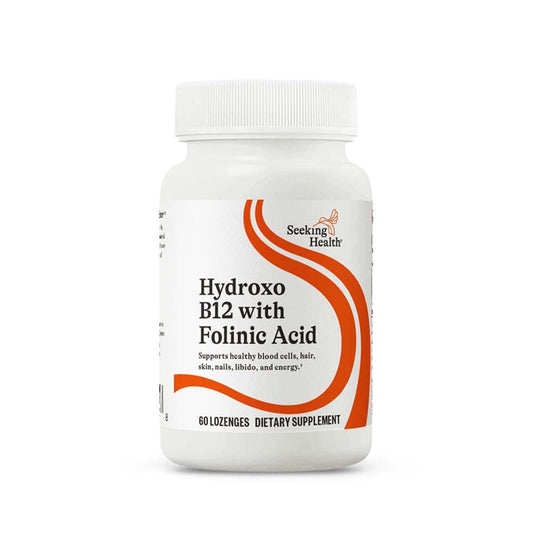 Seeking Health Hydroxo B12 lozenge bottle emphasizes heart health support