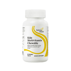 Seeking Health Kids Multivitamin Chewable bottle front view supports daily growth and balanced nutrition.