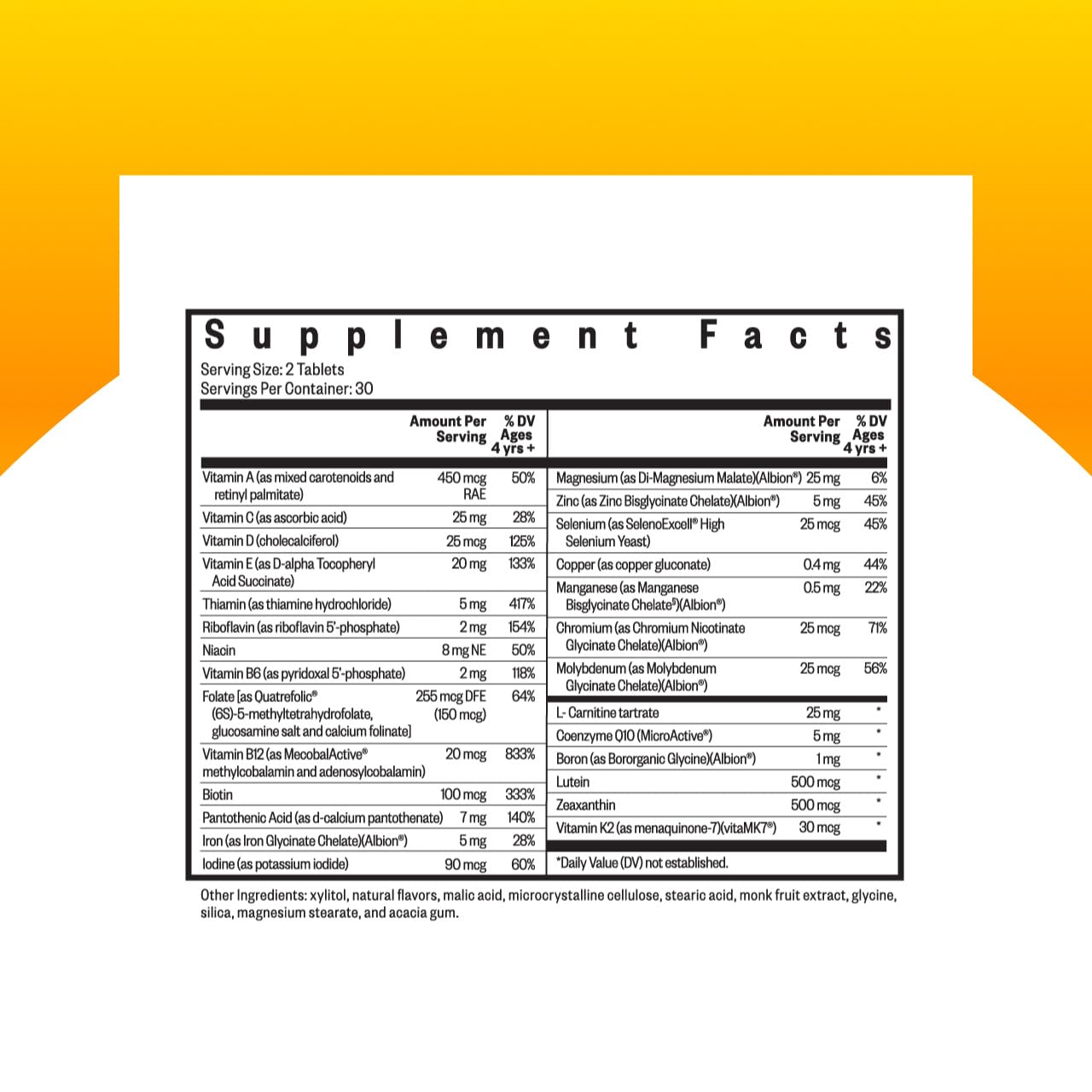 Seeking Health Kids Multivitamin Chewable bottle side view highlights ingredients for steady daily energy.