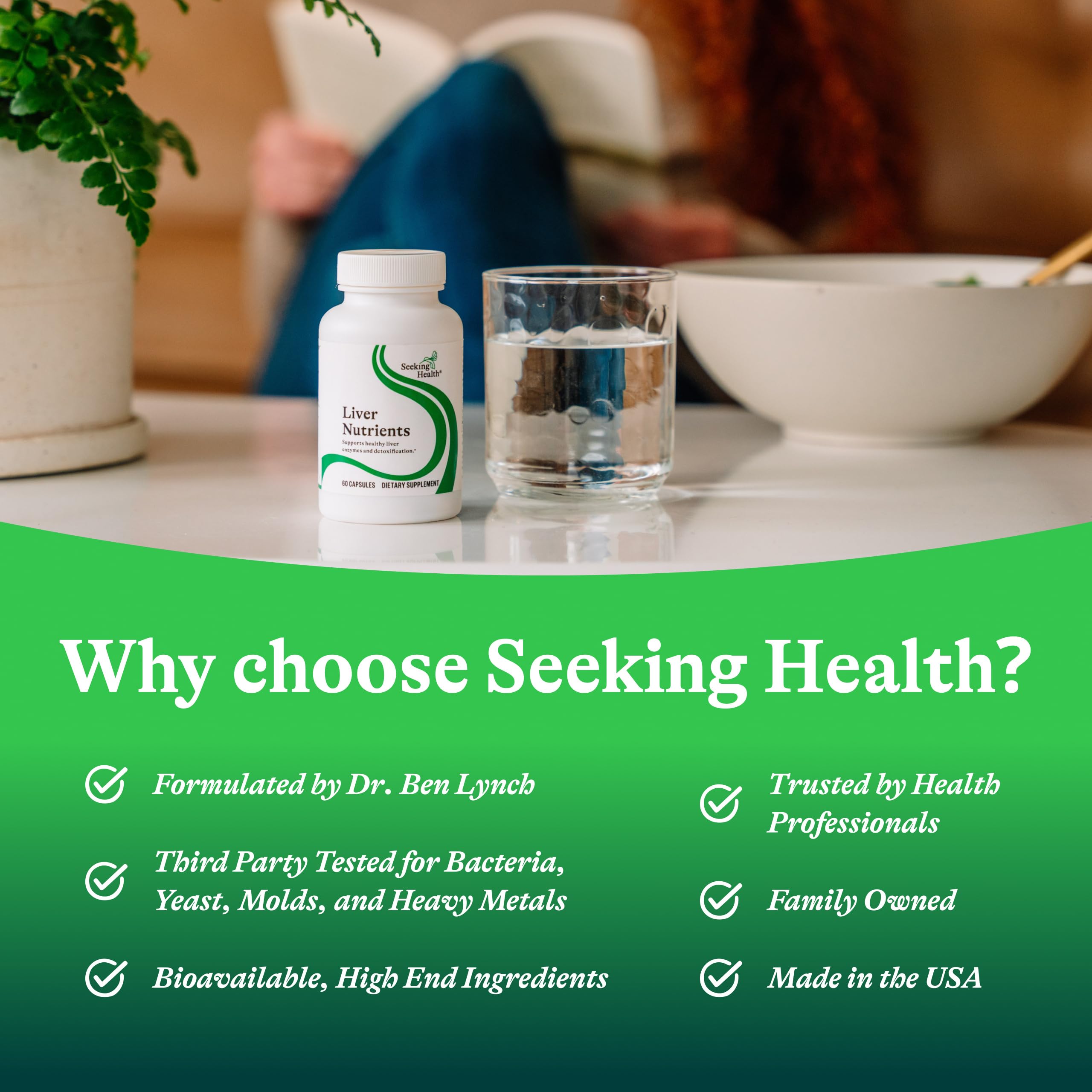 Sealed bottle of Seeking Health Liver Nutrients ready for daily dosage routines.