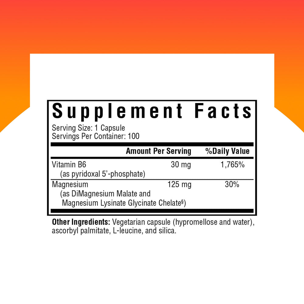 Seeking Health Magnesium Plus label close-up highlighting ingredients and vitamin B6