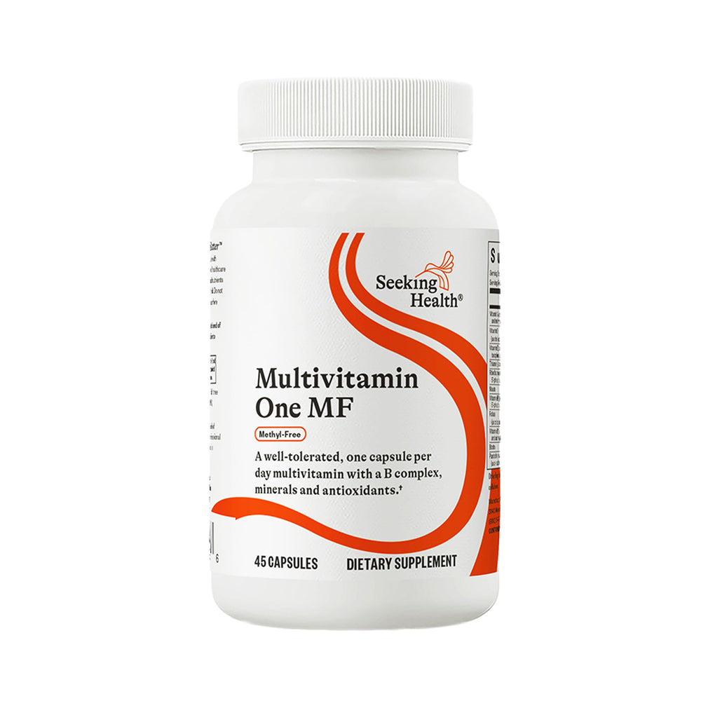 Seeking Health Multivitamin One MF bottle front with methyl-free formulation