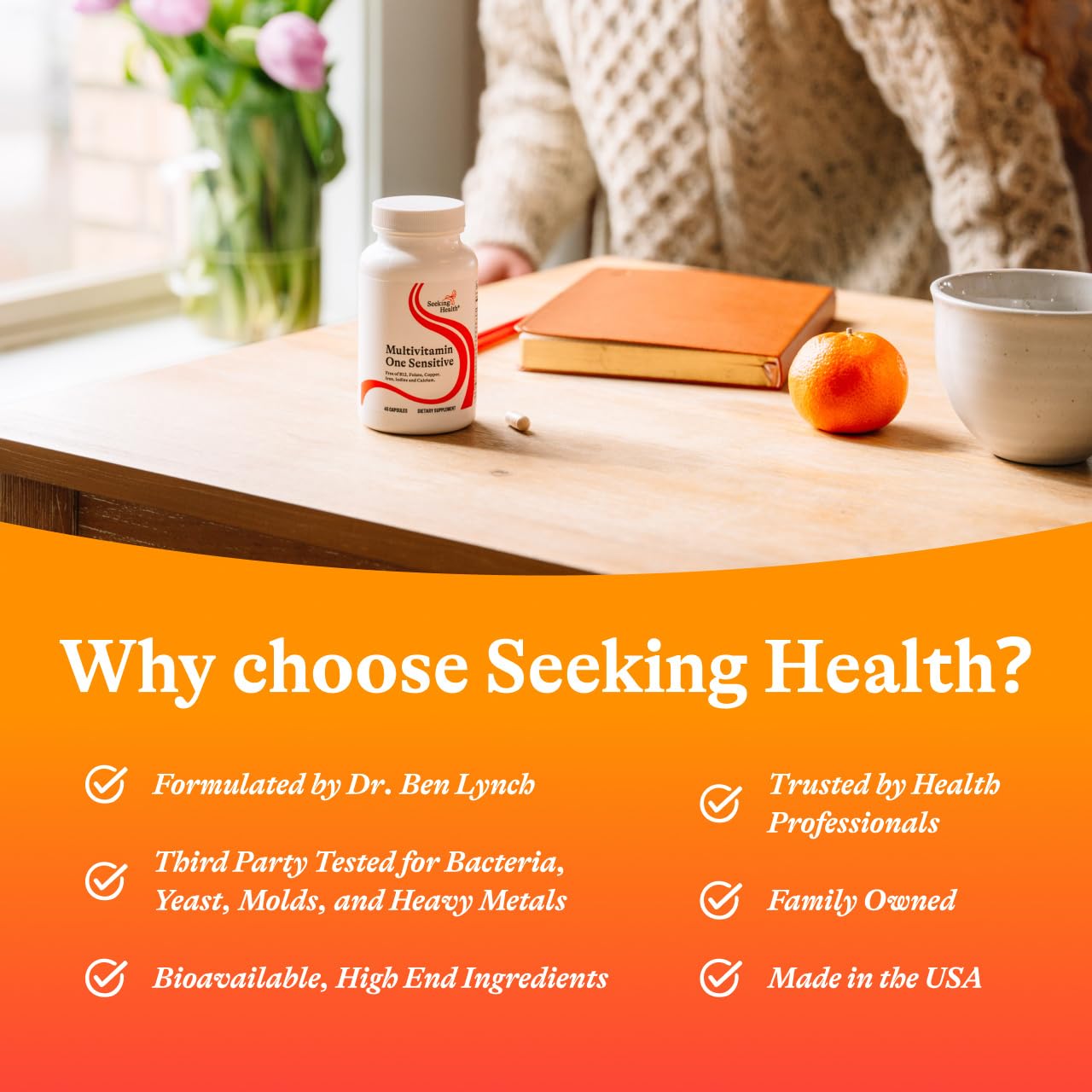 Seeking Health One Sensitive allergen-free formula displayed on packaging