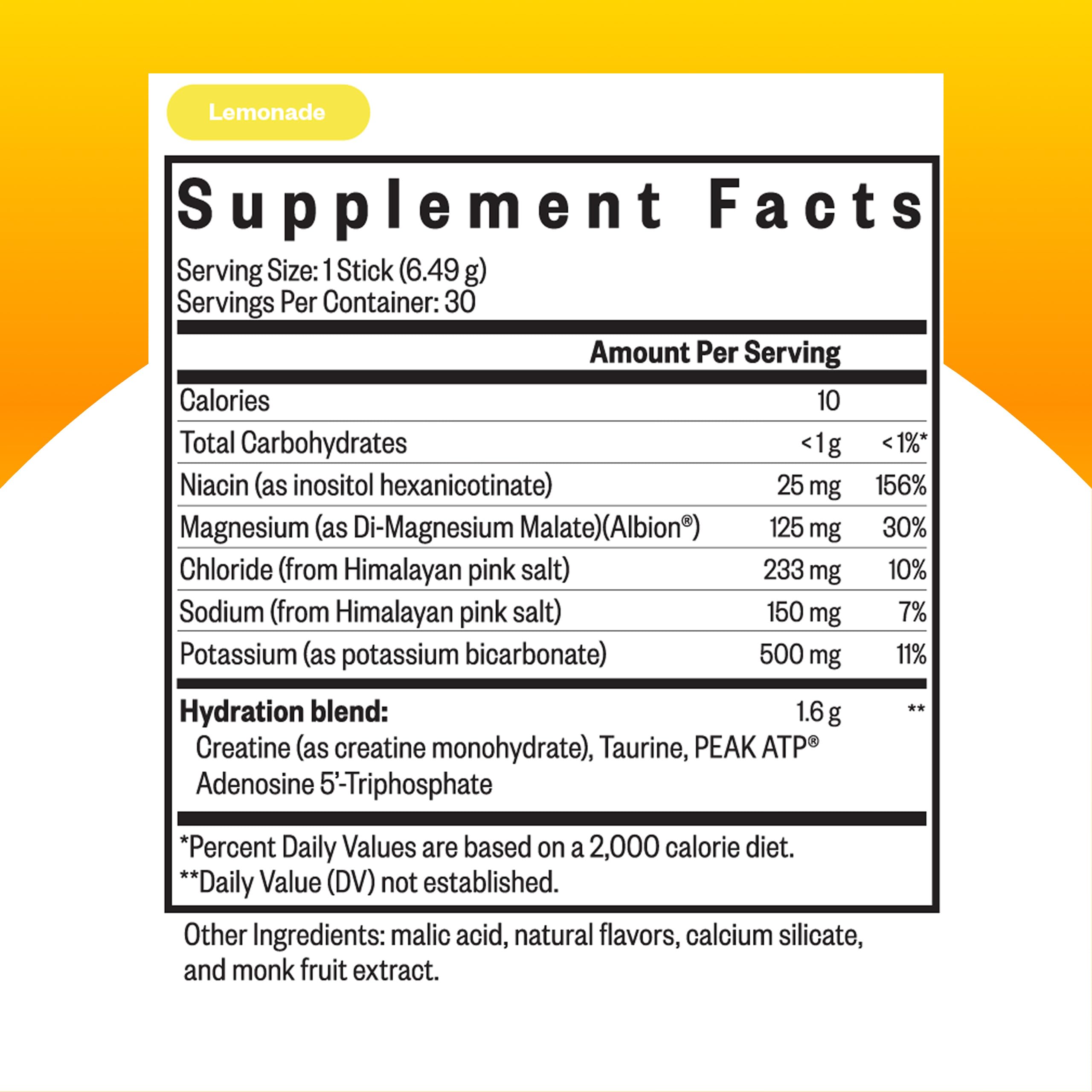 Seeking Health Optimal Electrolyte Sticks lemonade glass dissolving for refreshing hydration.