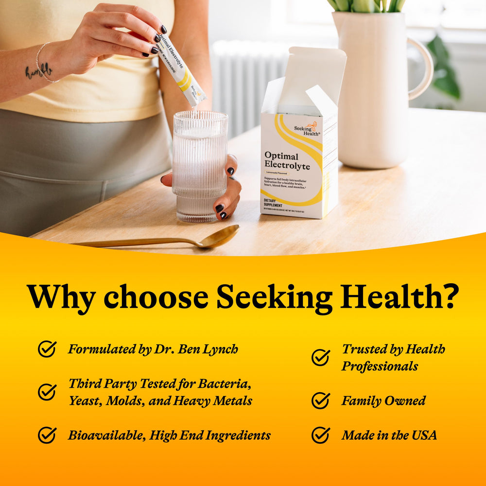 Seeking Health Optimal Electrolyte Sticks packet-closeup shows vegan non-GMO formula.