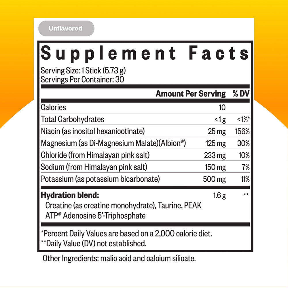 Seeking Health Electrolyte Sticks being poured into a glass for quick hydration.