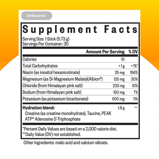 Seeking Health Electrolyte Sticks being poured into a glass for quick hydration.