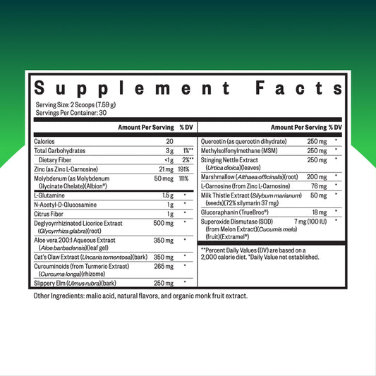 Seeking Health Optimal GI Plus peach powder being poured into a glass for refreshing gut support.