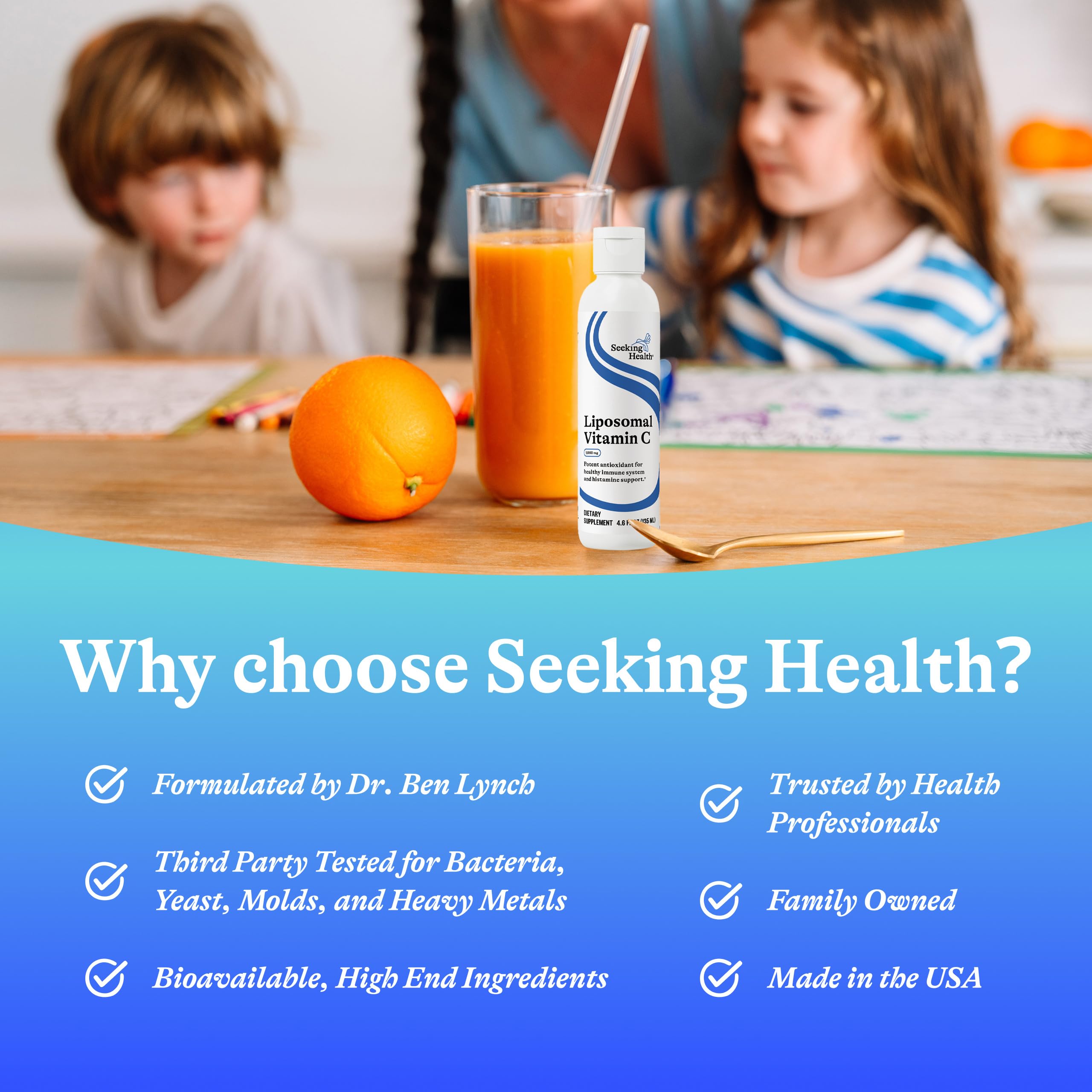 Packaging display of Seeking Health liposomal vitamin C lemon zest
