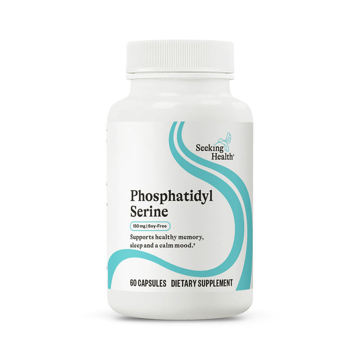 Seeking Health phosphatidyl serine bottle highlighting brain support potential.