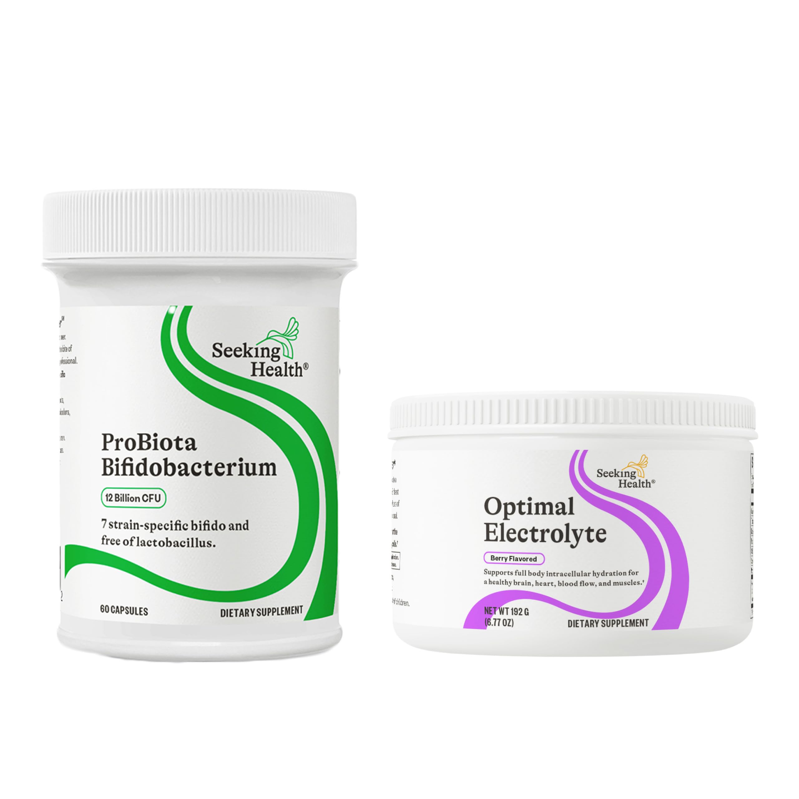 GMO-free and allergen-free label on Seeking Health ProBiota Bifidobacterium packaging.