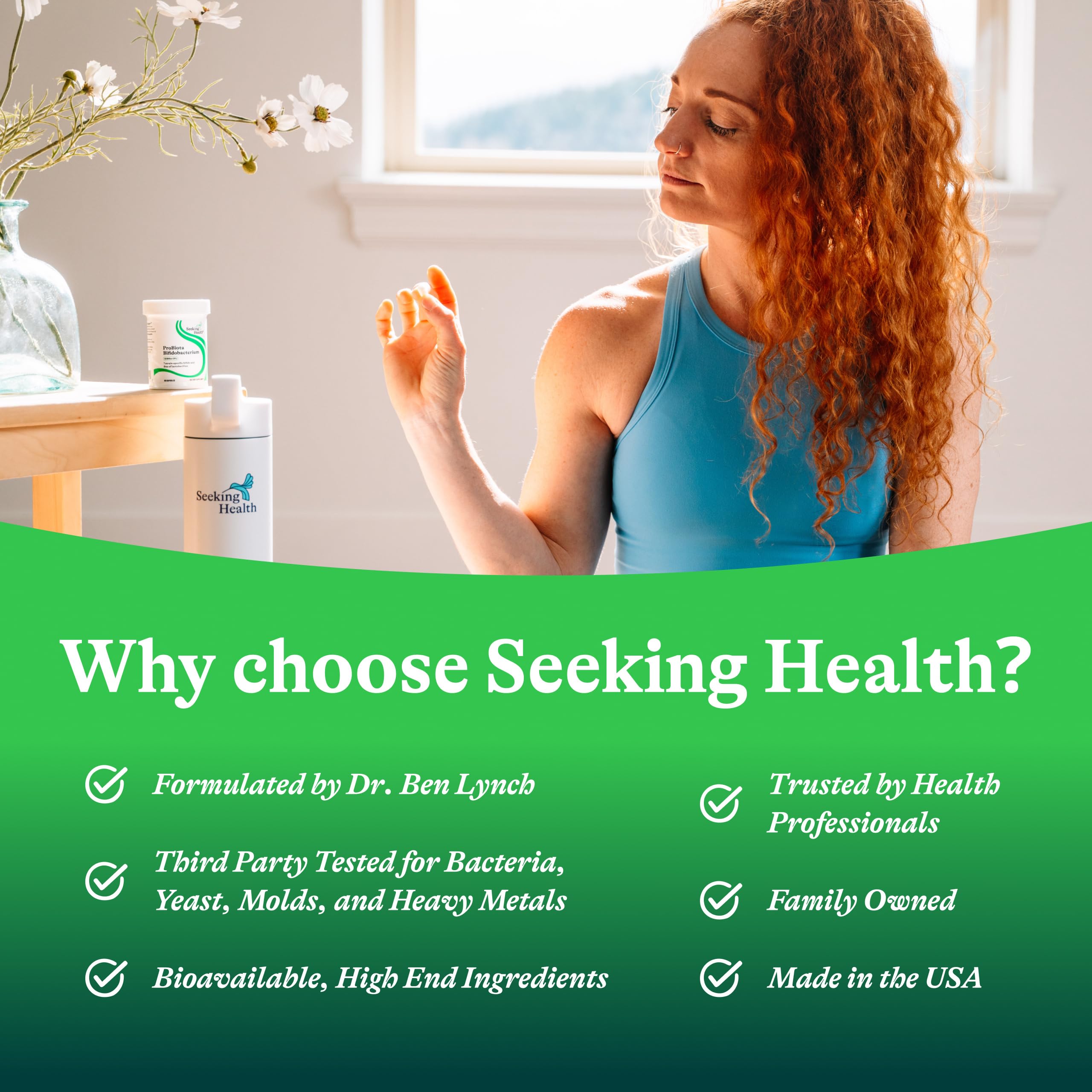 Daily-use scene featuring Seeking Health ProBiota Bifidobacterium for routine gut health.