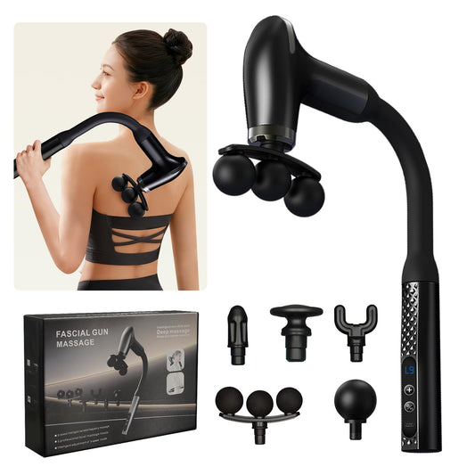 Seektik Massage Gun with extension handle enables ergonomic back access for comfortable full-body relief.