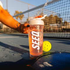 SEEQ Juicy Peach packaging on shelf conveys clean, peach-forward flavor.