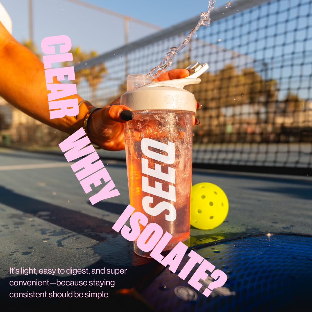 SEEQ Clear Whey Isolate Fruit Punch close-up emphasizes crisp fruity flavor