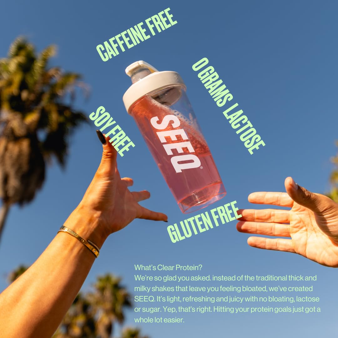 SEEQ Clear Whey Watermelon Wave tub front shows keto-friendly, soy-free formulation.
