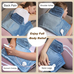 SEISSO heating pad blue back-relaxation view highlighting contour coverage along the spine