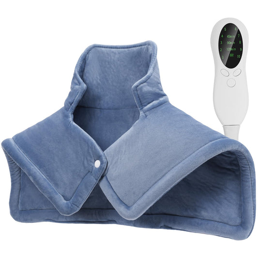 SEISSO heating pad blue front view showing soft fabric and even warmth for neck and shoulders