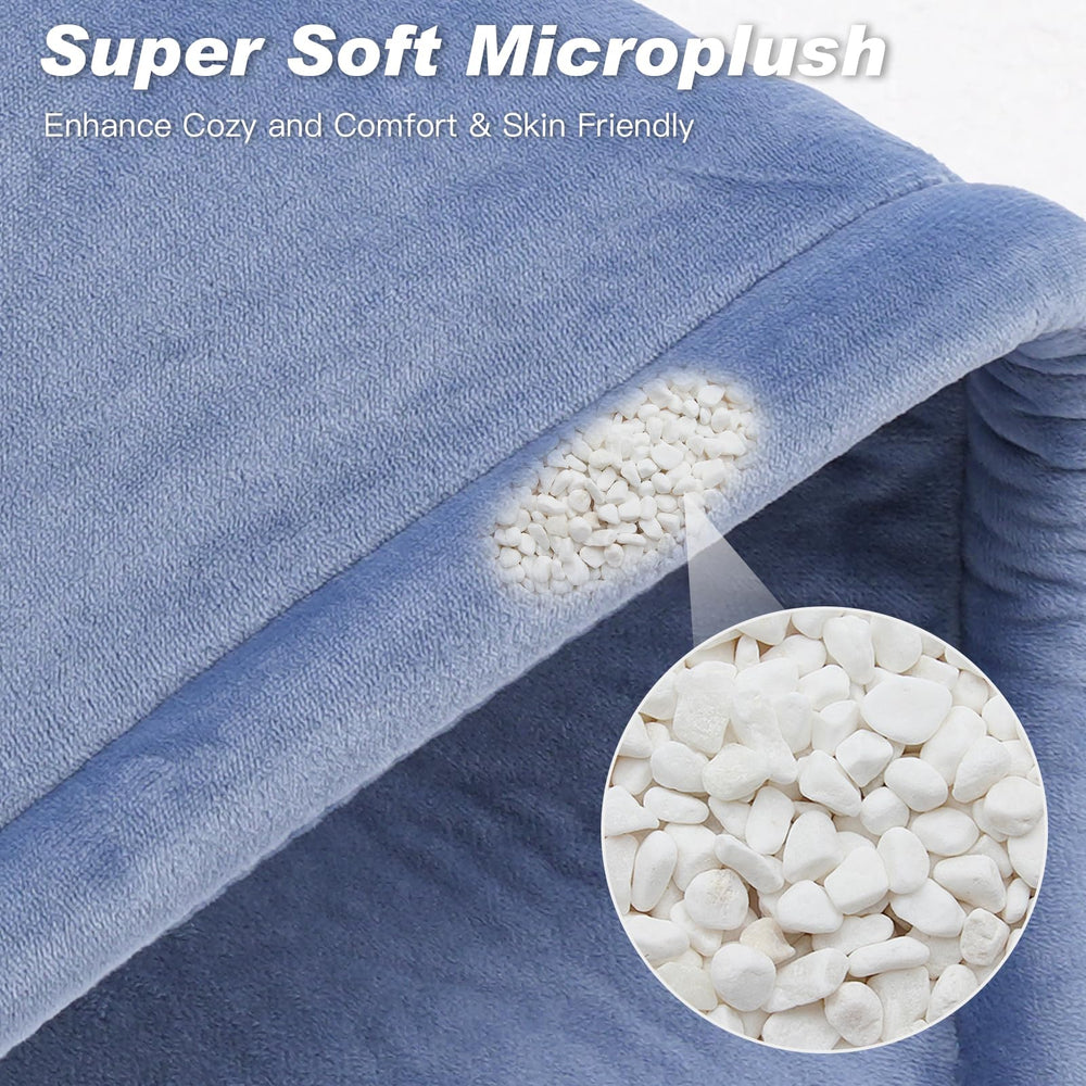 SEISSO heating pad blue interior with micro-glass beads enabling adaptive contour