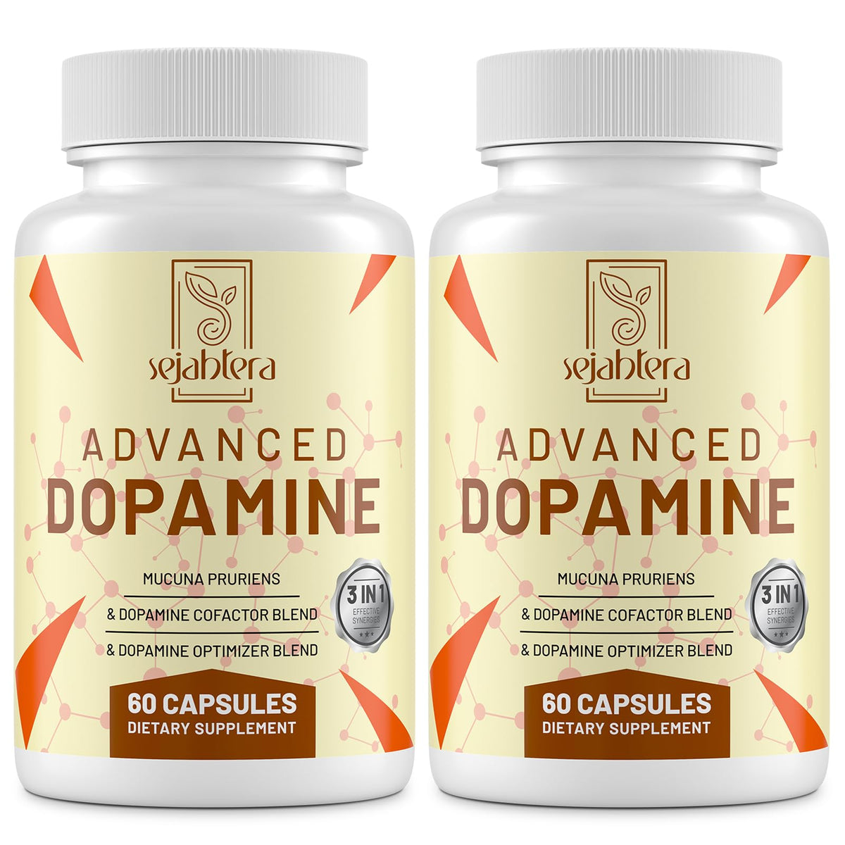 Sejahtera Dopamine Supplement bottle for daily wellness and mood support.
