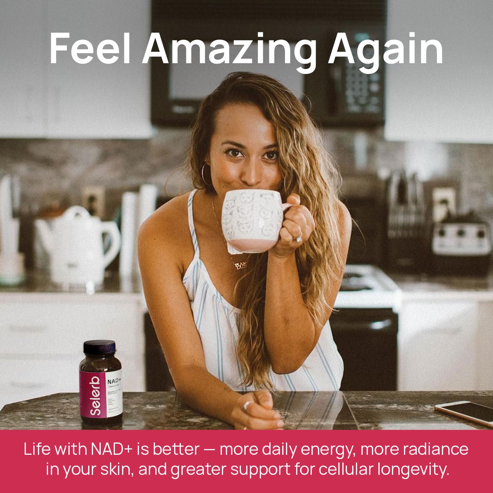 Selerb NAD+ capsules arranged on a clean desk ready for use.