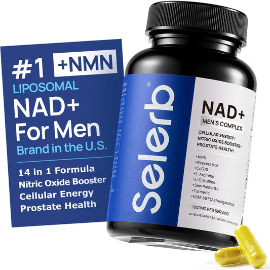 Selerb NadGenie bottle highlights liposomal NAD+ for daily energy support.