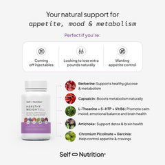 SELF NUTRITION berberine-hcl label detail showing metabolism support.