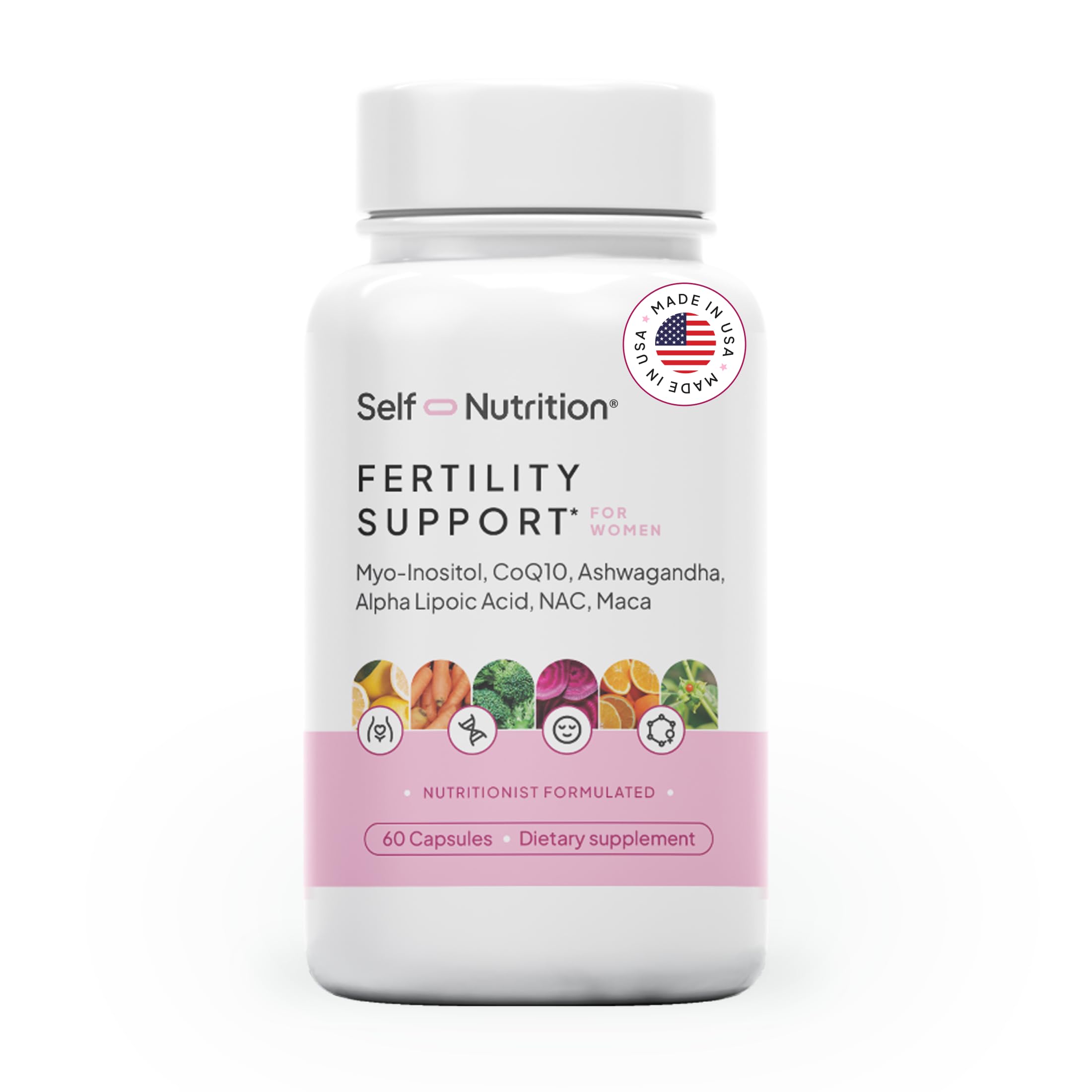 SELF NUTRITION Fertility Support bottle front promoting daily reproductive wellness