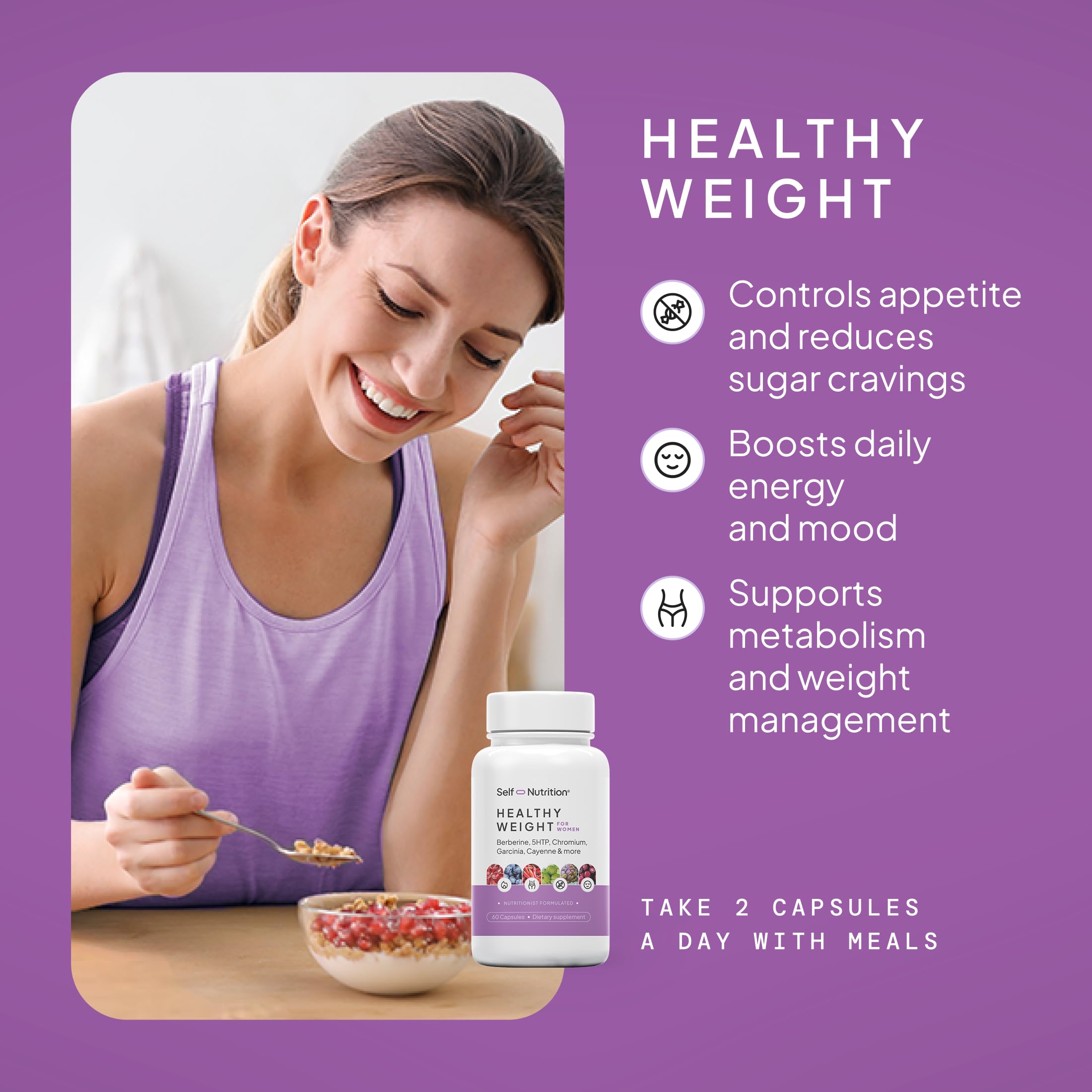 SELF NUTRITION capsules close-up highlighting fat burning formula.