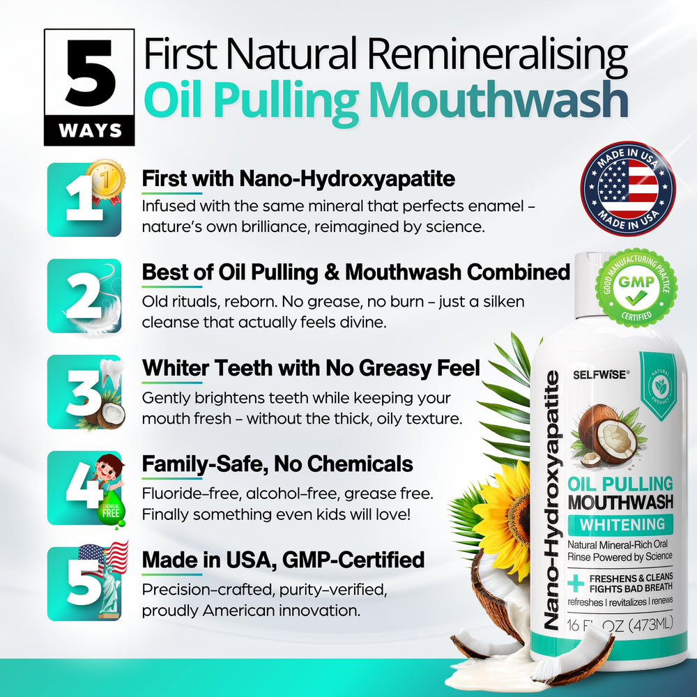 SelfWise nano-hydroxyapatite mouthwash mint swirl shows smooth texture.