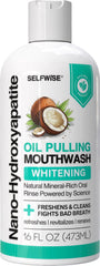 SelfWise nano-hydroxyapatite oil pulling mouthwash bottle ready for daily enamel care.