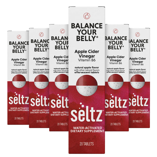Seltz Balance Your Belly tablet dissolving in water for daily vitality with apple cider vinegar