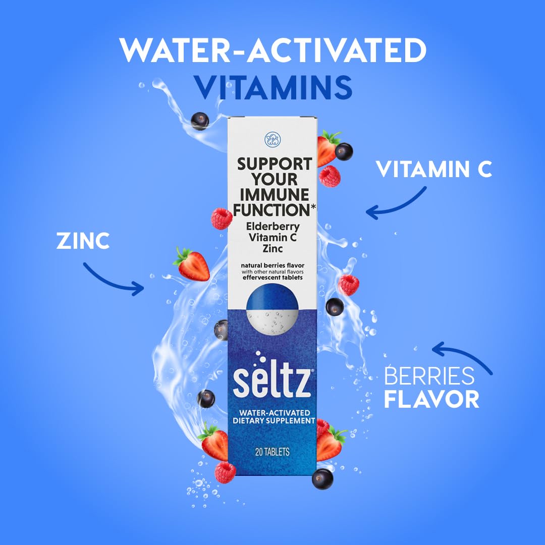 Seltz berry flavor effervescent tablet dissolving in water.