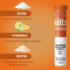 Seltz Enhance glass of blood orange flavored drink.
