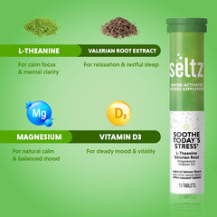 Seltz l-theanine magnesium vitamin d3 blend preparing to support focus and mood.