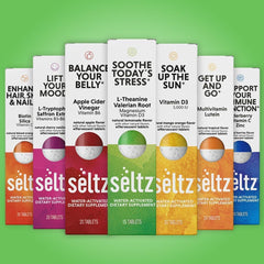 Seltz no sugar added formula highlighted for a clean-labeled daily vitamin.