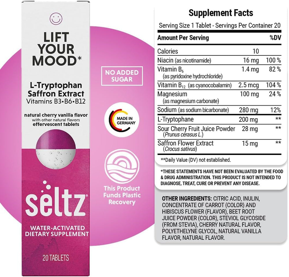 Seltz 6-pack packaging of 20 tablets ready for daily routine.