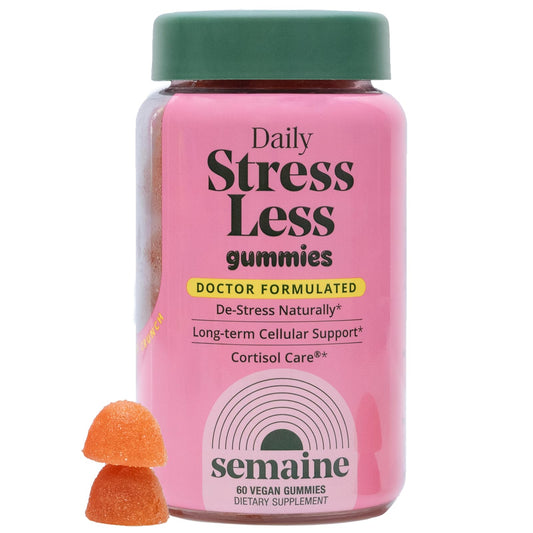 Semaine Stress Less Gummy bottle front showing daily calm and mood support