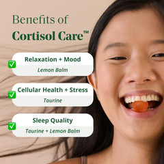 Semaine Stress Less Gummy label close-up highlighting CortisolCare blend benefits