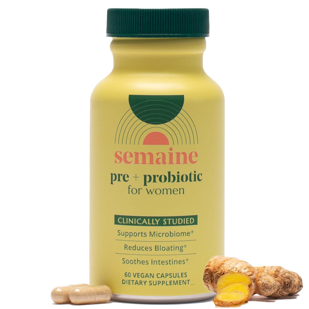 Semaine super powered prebiotic probiotic bottle promoting daily gut balance