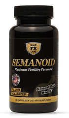 Male FX Labs Semanoid bottle cap close-up highlighting branding and fertility support.