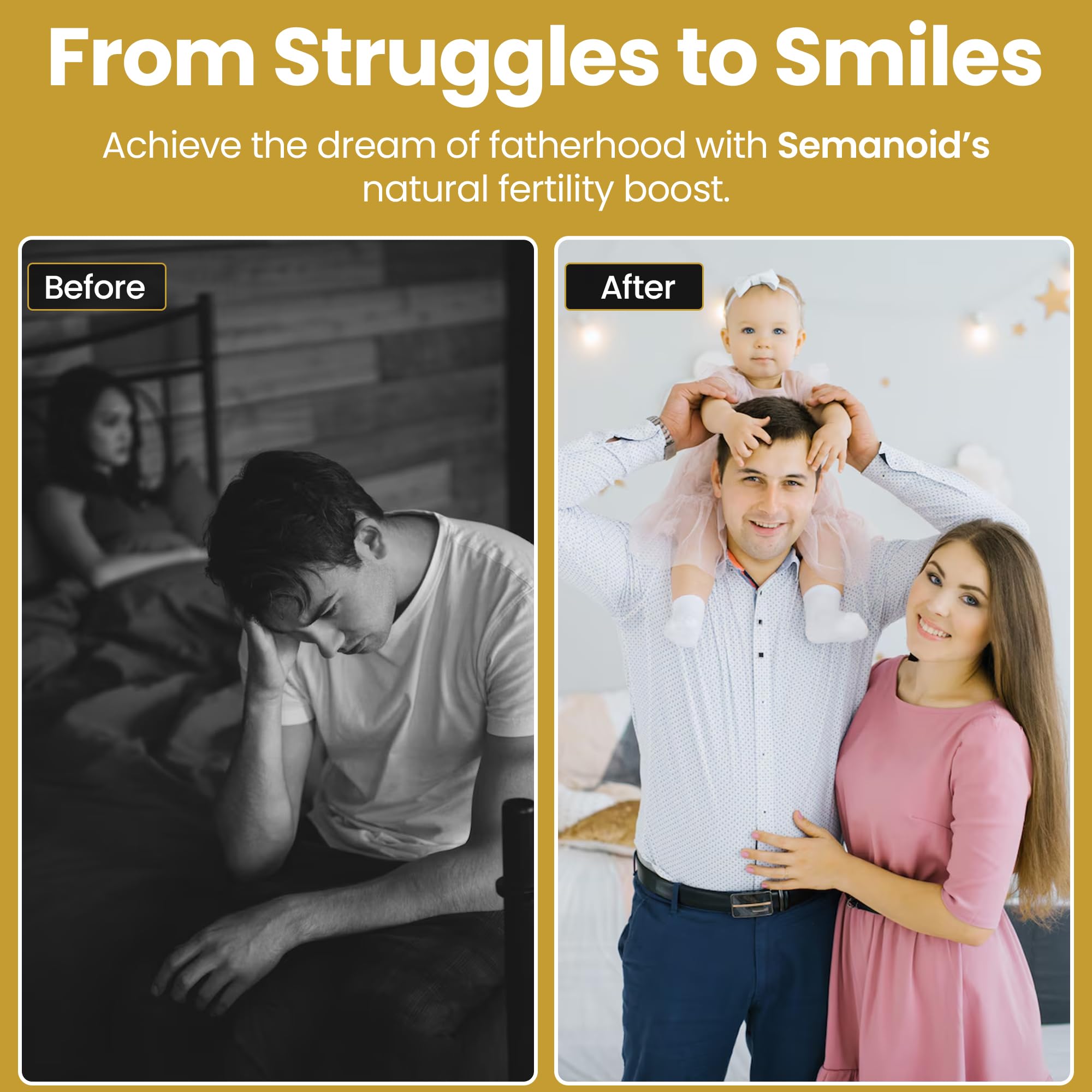 Lifestyle shot implies planning around fertility goals with Semanoid.