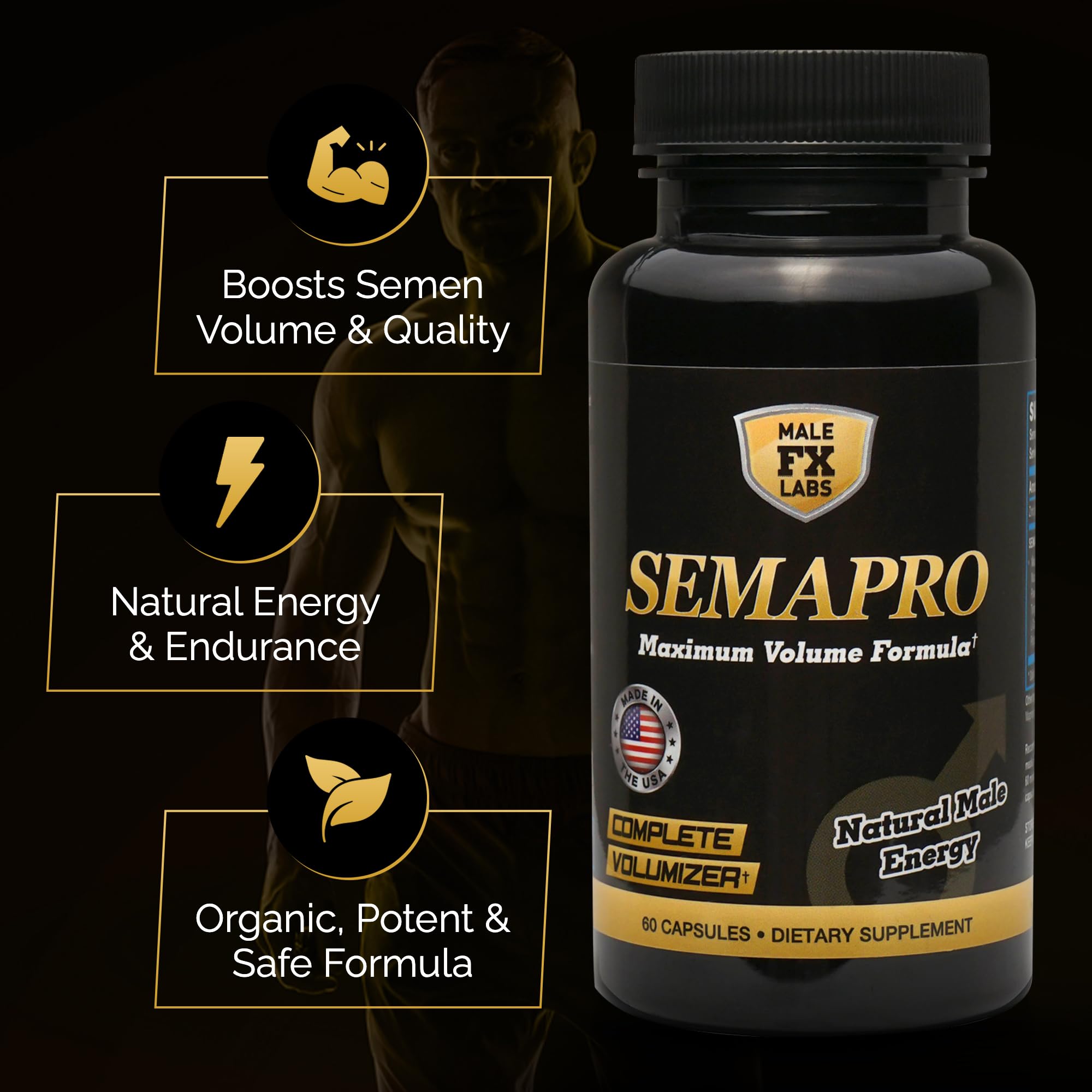 SEMAPRO label view emphasizing organic non-GMO ingredients and USA manufacturing.