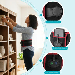 SENAINS battery-powered back heating pad shown in use on the go for cordless heat.