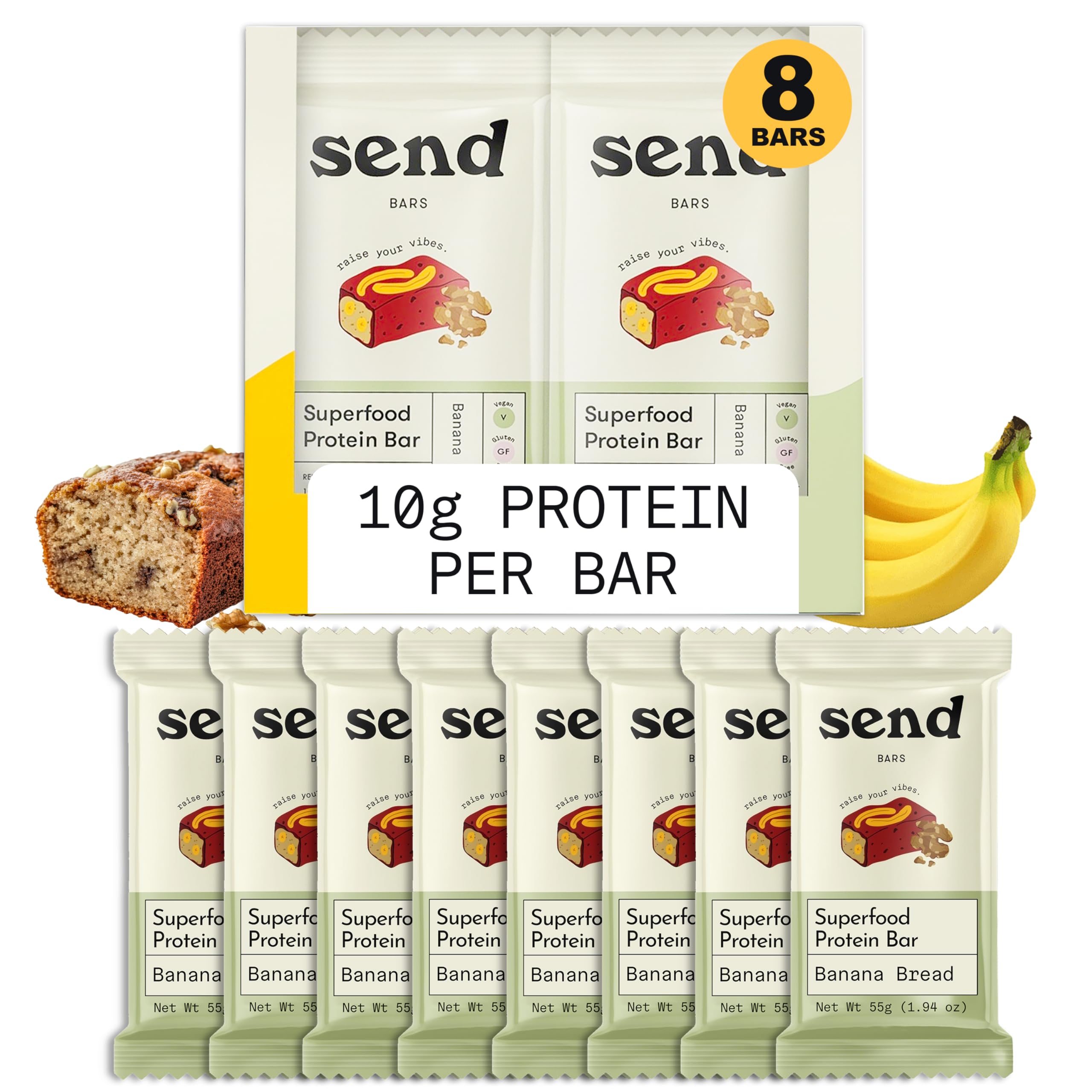 Send Bars Banana Bread bar front view showing real ingredients for on-the-go energy
