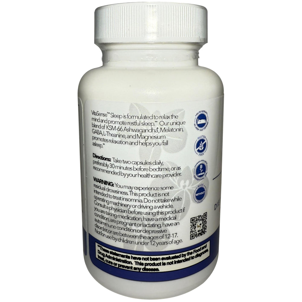 SeneGence VitaSense Sleep ingredients blend illustration highlights melatonin and ashwagandha for rest.